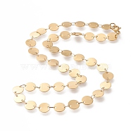 304 Stainless Steel Link Chain Necklaces, with Lobster Claw Clasps, Flat Round, Golden, 16.53 inch~16.73 inch(42~42.5cm), Flat Round: 8x0.4mm(STAS-I156-27C-G)