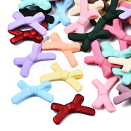 Spray Painted Acrylic Beads, Bowknot, Rubberized Style, Mixed Color, 20.5x33x6mm, Hole: 1.6mm(OACR-N015-014-B01)