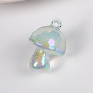 Bubble Style Transparent Acrylic Pendants, AB Color Plated, Mushroom, Light Green, 35x24mm(MUSH-PW0001-006E)