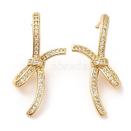 Cubic Zirconia Knot Stud Earrings, Brass Earrings for Women, Golden, 30.5x14.5mm(EJEW-Q769-06G)