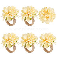 Jute Braided Napkin Rings, with Polyseter Artificial Flower, for Wedding, Valentine's Day, Anniversary, Yellow, 75mm, Inner Diameter: 36.5mm(DJEW-WH0038-53B)