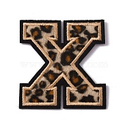 Polyester Computerized Embroidery Cloth Iron On Sequins Patches, Leopard Print Pattern Stick On Patch, Costume Accessories, Appliques, Letter.X, 60x56x1.5mm(PATC-SZC0001-01X)