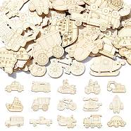 Unfinished Wood Cutouts, DIY Craft Supplies, Vehicle Shapes, Floral White, 2.65~4.1x4.7~5.95x0.2cm, about 50pcs/set(WOOD-CJC0001-12)