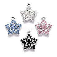 Rack Plating Alloy Pendants, with Rhinestone, Star, Platinum, 15.5x13.5x2.5mm, Hole: 1.6mm(FIND-N005-22P)