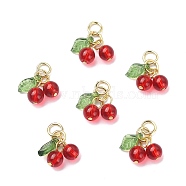 30Pcs Glass & Acrylic Beaded Charms, with Golden 304 Stainless Steel Jump Rings, Cherry Charms, Red, 10x15x6mm, Hole: 3mm(PALLOY-CJ0003-03)