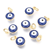 Brass Enamel Charms, Real 18K Gold Plated, Long-Lasting Plated, with Jump Ring, Evil Eye, Slate Blue, 9.5x6.5x4.5mm, Hole: 2.5mm(KK-B024-02G-E)