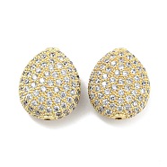 Brass Beads, with Clear Cubic Zirconia, Teardrop, Real 18K Gold Plated, 16.5x14x8mm, Hole: 1mm(ZIRC-L077-039G)
