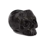 Halloween Theme Resin Candle Holders, Round Tealight Candlesticks, Skull Shape, Black, 9x6.5x6cm(HAWE-PW0001-263)