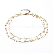 Brass Chain Tiered Necklaces, Double Layer Necklaces, with Bar Link Chains, Paperclip Chains and Lobster Claw Clasps, Scallop Shape, Real 18K Gold Plated, 14.53 inch(36.9cm)(NJEW-JN02829)