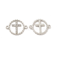 Alloy Connector Charms with Crystal Rhinestone, Nickel, Ring Links with Religion Cross, Platinum, 16x21x2mm, Hole: 1.6mm(FIND-H039-68P)