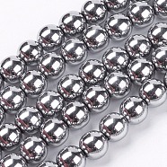 8MM Grade A Round Non-Magnetic Synthetic Hematite Beads Strands, Platinum Plated, 8mm, Hole: 1~2mm, about 55pcs/strand(X-G-S096-8mm-3)