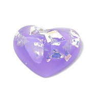 Resin Cabochons, with Shell Chip, Heart, Medium Purple, 13x16x5mm(CRES-N016-43C)