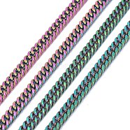 Ion Plating(IP) 304 Stainless Steel Diamond Cut Curb Chains, Cuban Link Chain, Unwelded, Faceted, with Spool, Rainbow Color, 5x3.5x0.7mm, about 32.8 Feet(10m)/roll(CHS-F013-02MC)