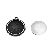 Pendant Making Sets, with Brass Pendant Cabochon Settings and Glass Cabochons, Flat Round, Lead Free & Nickel Free, Antique Silver, Tray: 16mm, 20x2mm, Hole: 2mm, 15.5~16x4~5mm(DIY-X0288-39AS-FF)