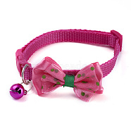 Adjustable Collar, Nylon Candy Color Pet Bowknot Bow Tie, with Bell, Deep Pink, 19~32cm(MP-TAC0005-A08)