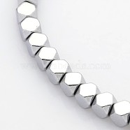 Electroplate Non-magnetic Synthetic Hematite Beads Strands, Faceted Cube, Platinum Plated, 3x3x3mm, Hole: 1mm, about 130pcs/strand, 15.7 inch(G-J212B-02)