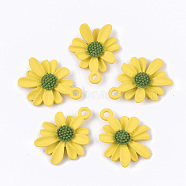 Spray Painted Alloy Pendants, Flower/Daisy, Yellow, 20.5x16.5x4mm, Hole: 1.8mm(X-PALLOY-N0147-04D)