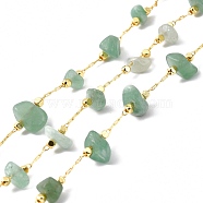 Handmade Beaded Chain, with Brass Cable Chain & Chip Natural Green Aventurine Link Chain, Long-Lasting Plated, Soldered, Golden, 3~8x3~16mm, 32.80Feet/roll(10m/roll)(CHC-D027-01G-09)
