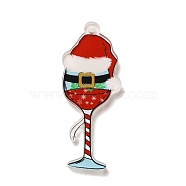 Christmas Theme Printed Opaque Acrylic Pendans, Wine Glasses, 43.5x17.5x2.5mm, Hole: 1.8mm(OACR-Q056-02B)