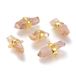Natural Citrine Links, with Golden Tone Brass Findings, Nuggets, 30~42x22.5~25.5x11~15mm, Hole: 1.8mm(X-G-P439-H01)