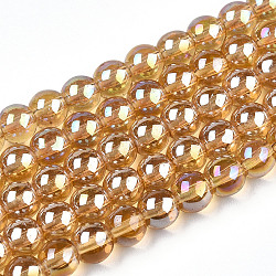 Electroplate Transparent Glass Beads Strands, AB Color Plated, Round, Goldenrod, 4~4.5mm, Hole: 0.8mm, about 97~99pcs/strand, 14.76 inch~14.96 inch(37.5~38cm)(GLAA-T032-T4mm-AB08)