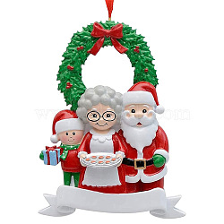 Resin Santa Claus Family Pendant Decorations, for Christmas Tree Hanging Ornaments, Three People, 80mm(XMAS-PW0006-01)