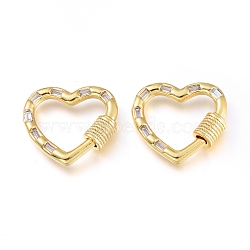 Brass Micro Pave Cubic Zirconia Screw Carabiner Lock Charms, for Necklaces Making, Heart, Golden, Clear, 19x20.5x4.5mm(KK-M206-11G-01)