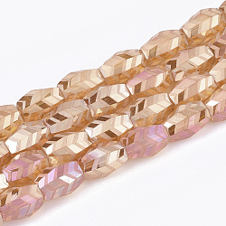 Electroplate Glass Beads Strands, Frosted, Faceted, Barrel, Coral, 7.5x7.5x11mm, Hole: 1.2mm, about 60pcs/strand, 25.9 inch(EGLA-T018-02-C03)