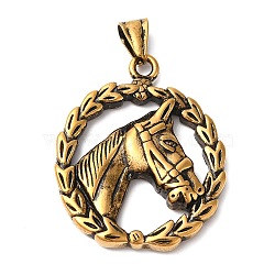 304 Stainless Steel Pendants, Flat Round with Horse, Real 18K Gold Plated, 45x36x6mm, Hole: 9x5mm(STAS-Z067-01G)