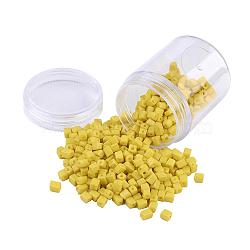 Opaque Colors Glass Seed Beads, Round Hole, Cube, Yellow, 3~7x3x3mm, Hole: 0.5mm, about 400pcs/box(SEED-JP0002-A01)