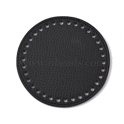 Litchi Grain PU Leather Bag Bottoms, Flat Round, Black, 12x0.4cm, Hole: 5mm(FIND-WH0061-30D)