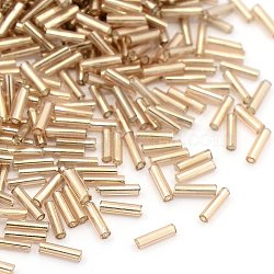 Glass Bugle Beads, Silver Lined, Wheat, 6~8x1.8mm, Hole: 0.6mm, about 1250pcs/50g(X-TSDB6MM39A)