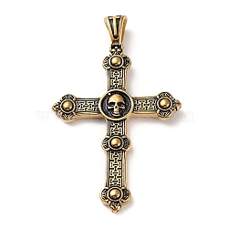 Ion Plating(IP) 304 Stainless Steel Big Pendants, Cross with Skull Charm, Antique Golden, 69x41.5x4mm, Hole: 5x7.5mm(STAS-D067-08AG)