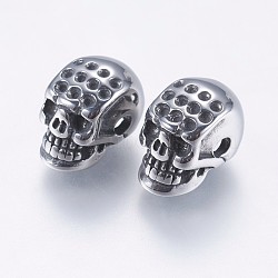 304 Stainless Steel Beads Rhinestone Settings, Skull, Antique Silver, 12x7.5x9mm, Hole: 2mm(STAS-I069-27AS)