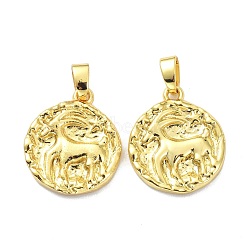 Brass Pendants, Twelve Constellations Series, Flat Round, Golden, Capricorn, 17x14.5x2.5mm, Hole: 4x6mm(KK-K254-01F)