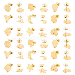 18Pcs 9 Style 304 Stainless Steel Stud Earring Findings, with Hole and Ear Nuts, Hexagon & Star & Rhombus & Triangle & Flower, Golden, 10~12x8~12mm, Hole: 1~1.2mm, Pin: 0.6mm, 2Pcs/style(STAS-DC0012-81)
