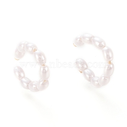 Brass Cuff Earrings, with Shell Pearl, Golden, 17x19x3.3mm, Inner Diameter: 13mm(EJEW-I249-21G)