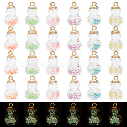 48Pcs 6 Colors Luminous Glass Pendants, with Golden Plastic Pendant Bails, Gourd, Mixed Color, 27x16mm, Hole: 2.5mm, 8pcs/color(GLAA-AR0001-39)