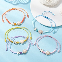 Adjustable Ocean Starfish Turtle Natural Mixed Gemstone & Glass Seed Beads Braided Bracelets, Mixed Dyed and Undyed, Mixed Color, Inner Diameter: 3.54 inch(9cm)(BJEW-MZ00324)