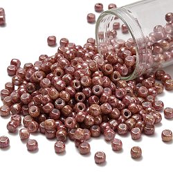 TOHO 6/0 Round Beads, Japanese Seed Beads, (1201) Opaque Beige Pink Marbled, 4mm, Hole: 1.5mm, about 168pcs/10g(X-SEED-TR06-1201)