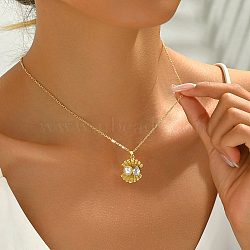 Elegant Ocean Style Brass Cubic Zirconia & Imitation Pearl Shell Shape Pendant Necklaces for Women, Golden, 17.32 inch(44cm)(IA4367)