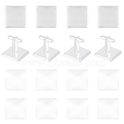10Pcs Brass Cuff Button, Cufflink Finding Cabochon Settings for Apparel Accessories, with 10Pcs Glass Cabochons, Square, Silver, 20x21x21mm, Tray: 20x20mm(STAS-UN0051-89)