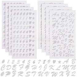 8 Sheets Letter, Number and Heart & Star Glitter Paper Stickers, with PVC Cover, Silver, 4sheets/style(DIY-SZ0003-56B)