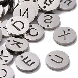 Non-Tarnish 304 Stainless Steel Charms, Flat Round with Letter, Stainless Steel Color, Random Mixed Letters, 10x1mm, Hole: 1mm(STAS-P212-15P-M)