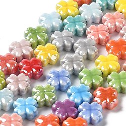 Handmade Porcelain Beads Strands, Bright Glazed Porcelain, Clover, Mixed Color, 11.5x11.5x5.5mm, Hole: 2.3mm, about 26pcs/strand, 11.61''(29.5cm)(PORC-Z001-01)