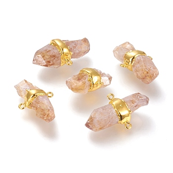 Natural Citrine Links, with Golden Tone Brass Findings, Nuggets, 30~42x22.5~25.5x11~15mm, Hole: 1.8mm