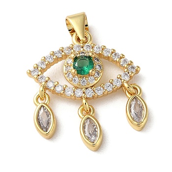 Rack Plating Brass Cubic Zirconia Pendant, Long-Lasting Plated, Cadmium Free & Lead Free, Evil Eye, Real 18K Gold Plated, 21.5x19x5mm, Hole: 5x3.5mm