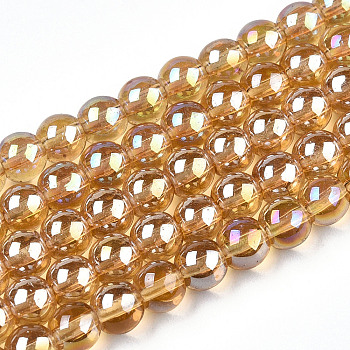 Electroplate Transparent Glass Beads Strands, AB Color Plated, Round, Goldenrod, 4~4.5mm, Hole: 0.8mm, about 97~99pcs/strand, 14.76 inch~14.96 inch(37.5~38cm)