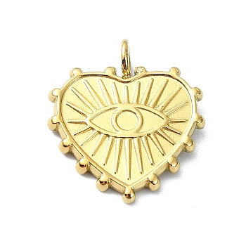Ion Plating(IP) 304 Stainless Steel Pendants, Heart with Eye Charm, Real 18K Gold Plated, 18x15x1.5mm, Hole: 1.6mm