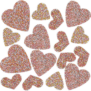 4 Styles Heart Hotfix Rhinestone Appliques, Resin Rhinestone, Colorful, 39~86.5x50~89x2~2.5mm, 16pcs/box